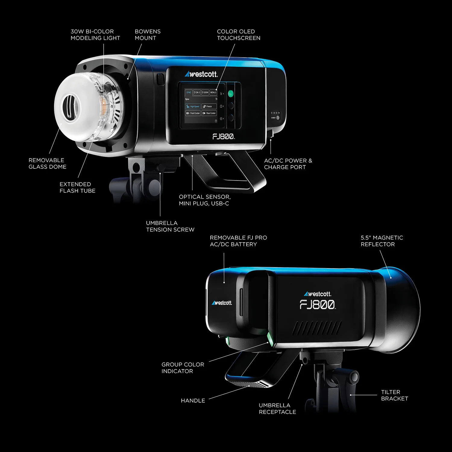 FJ800 Touchscreen Strobe with FJ Pro AC/DC Battery (800Ws) - Image 6